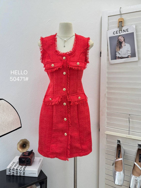 Tweed Sleeveless Short Dress